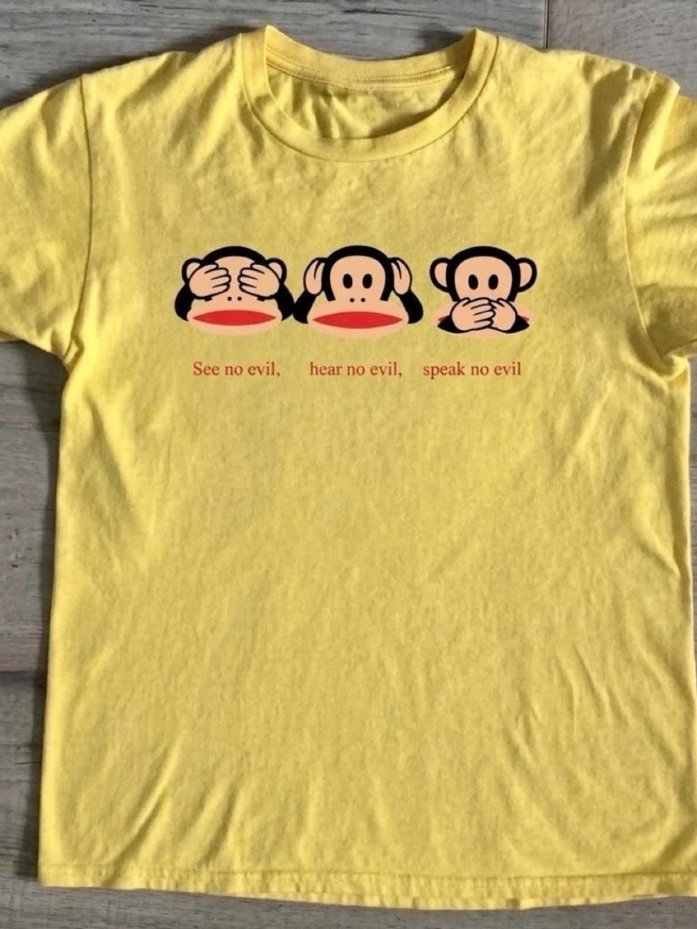Gildan Yellow Short Sleeve Tee with See No Evil Monkey Graphic